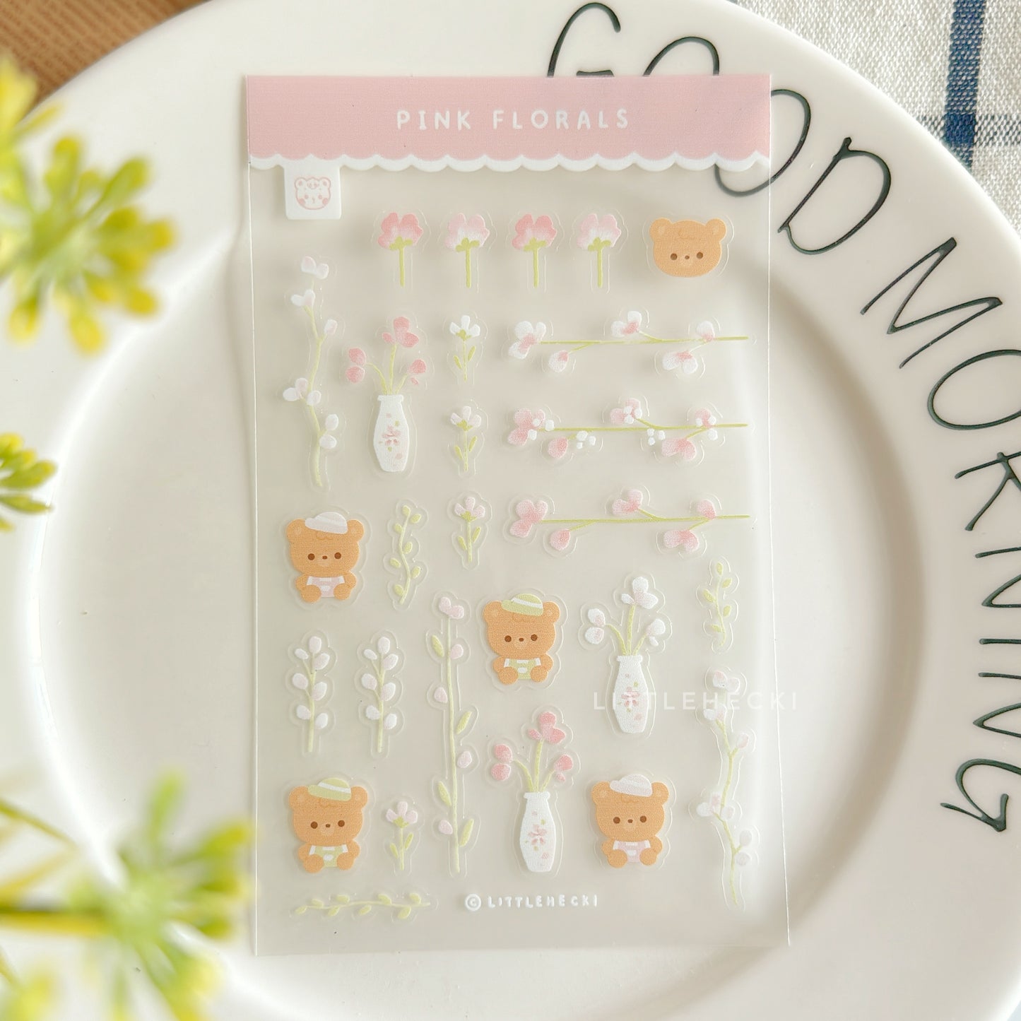 Pink Florals Transparent Sticker Sheet