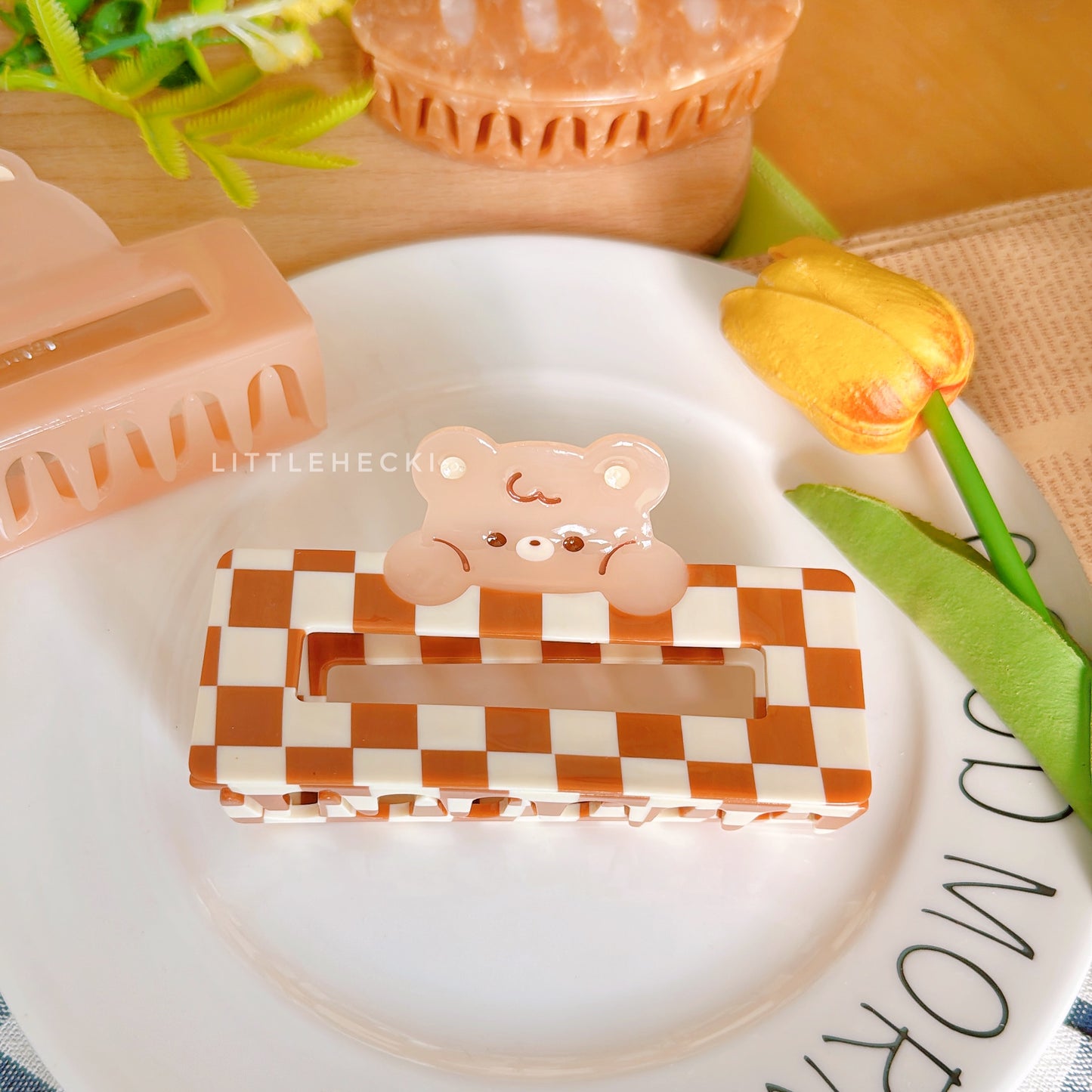 Checkered Beary Claw Clip