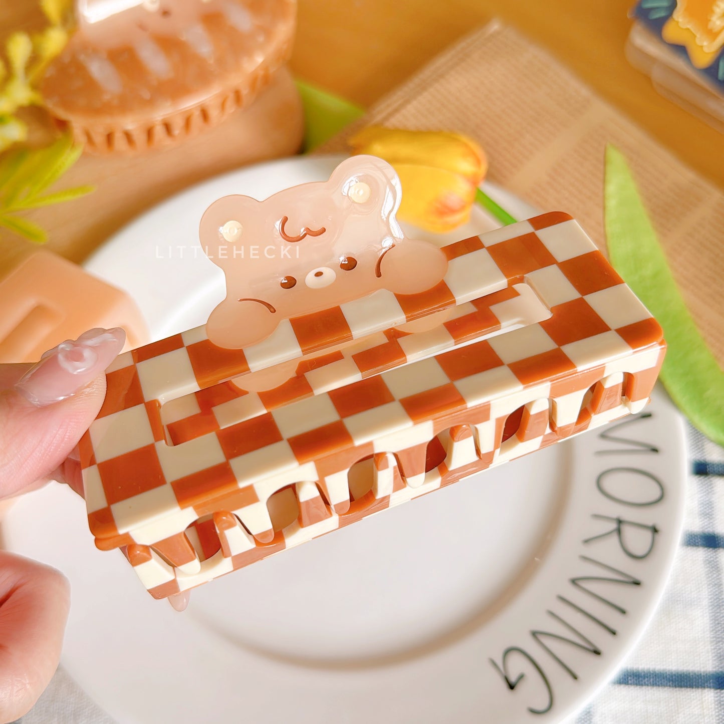 Checkered Beary Claw Clip