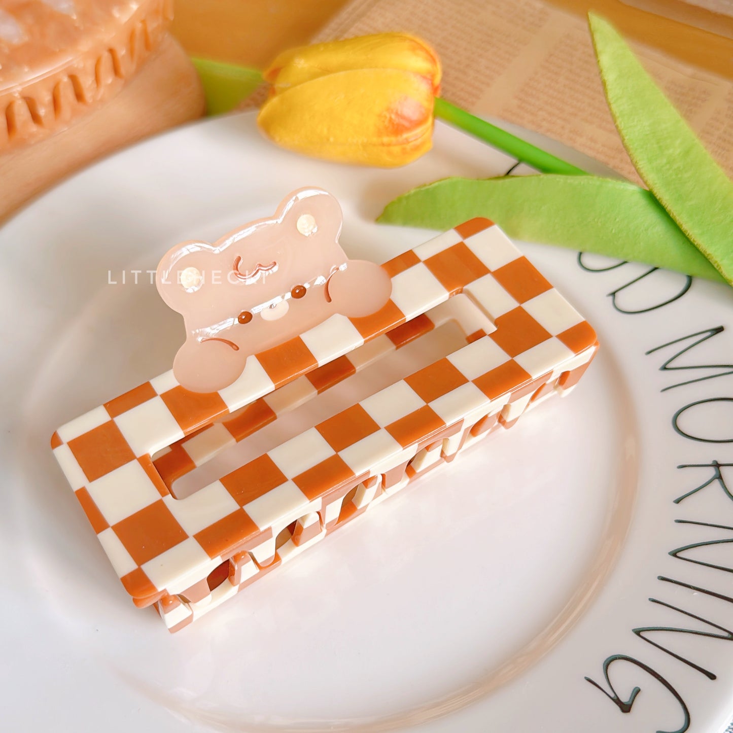 Checkered Beary Claw Clip