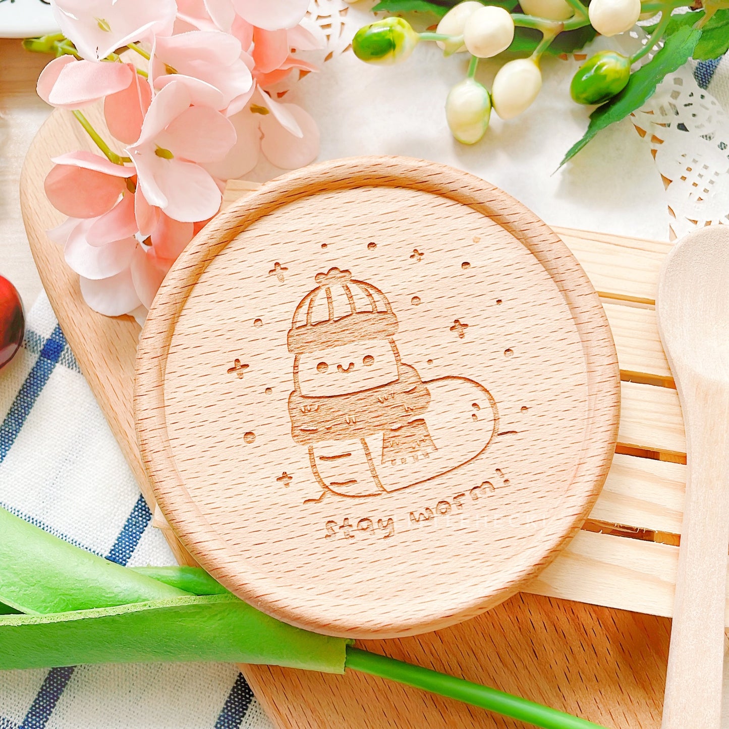 Stay Worm Wooden Coasters