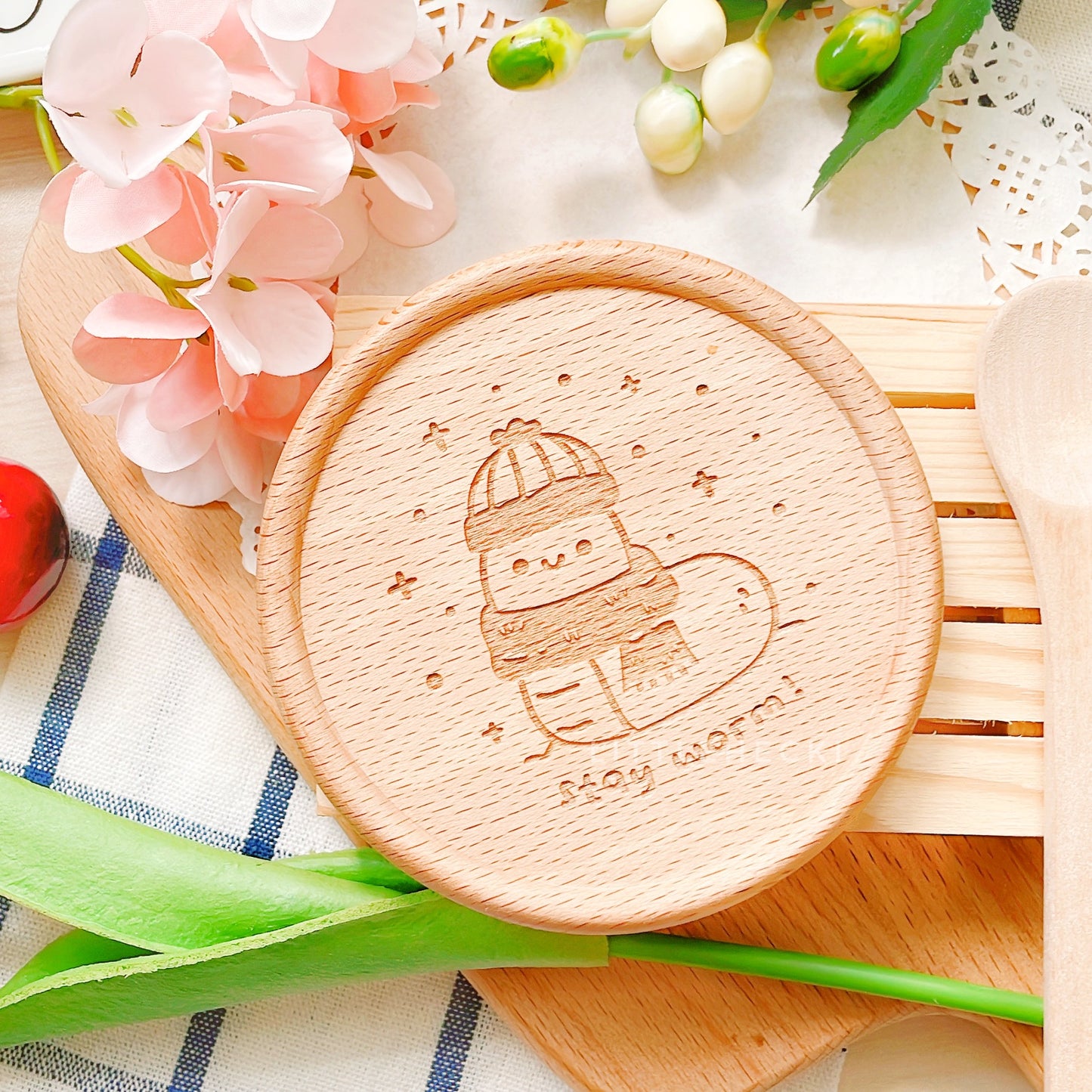 Stay Worm Wooden Coasters