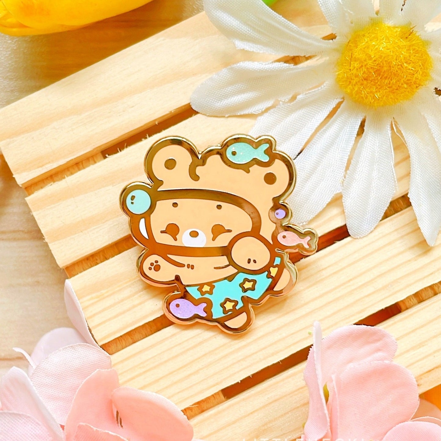 Swimming Beary Enamel Pin
