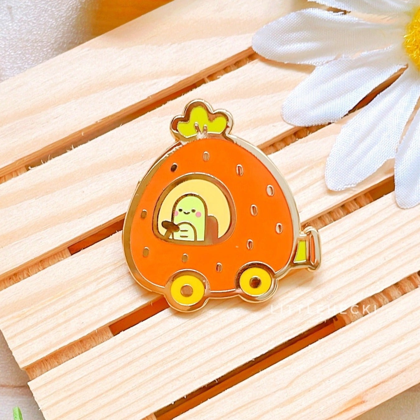 Strawberry Car Enamel Pin