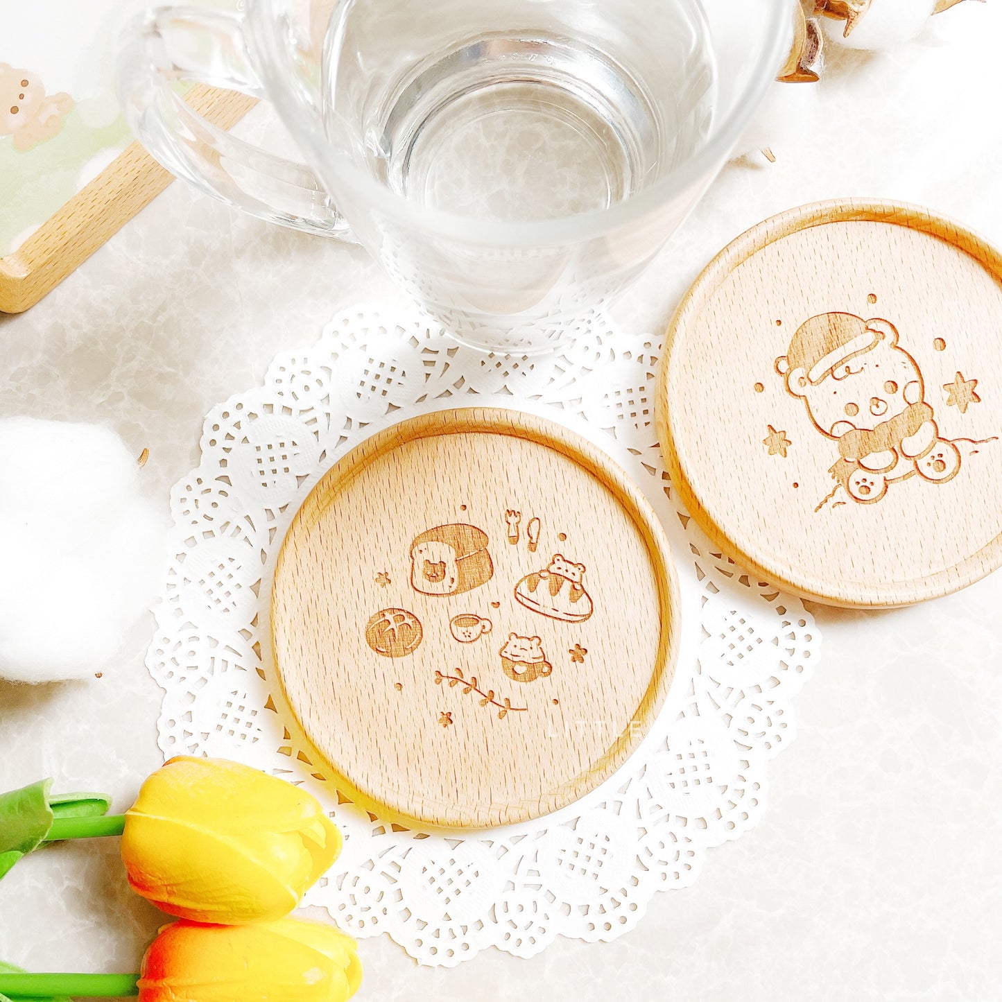 Beary Bakery Wooden Coasters