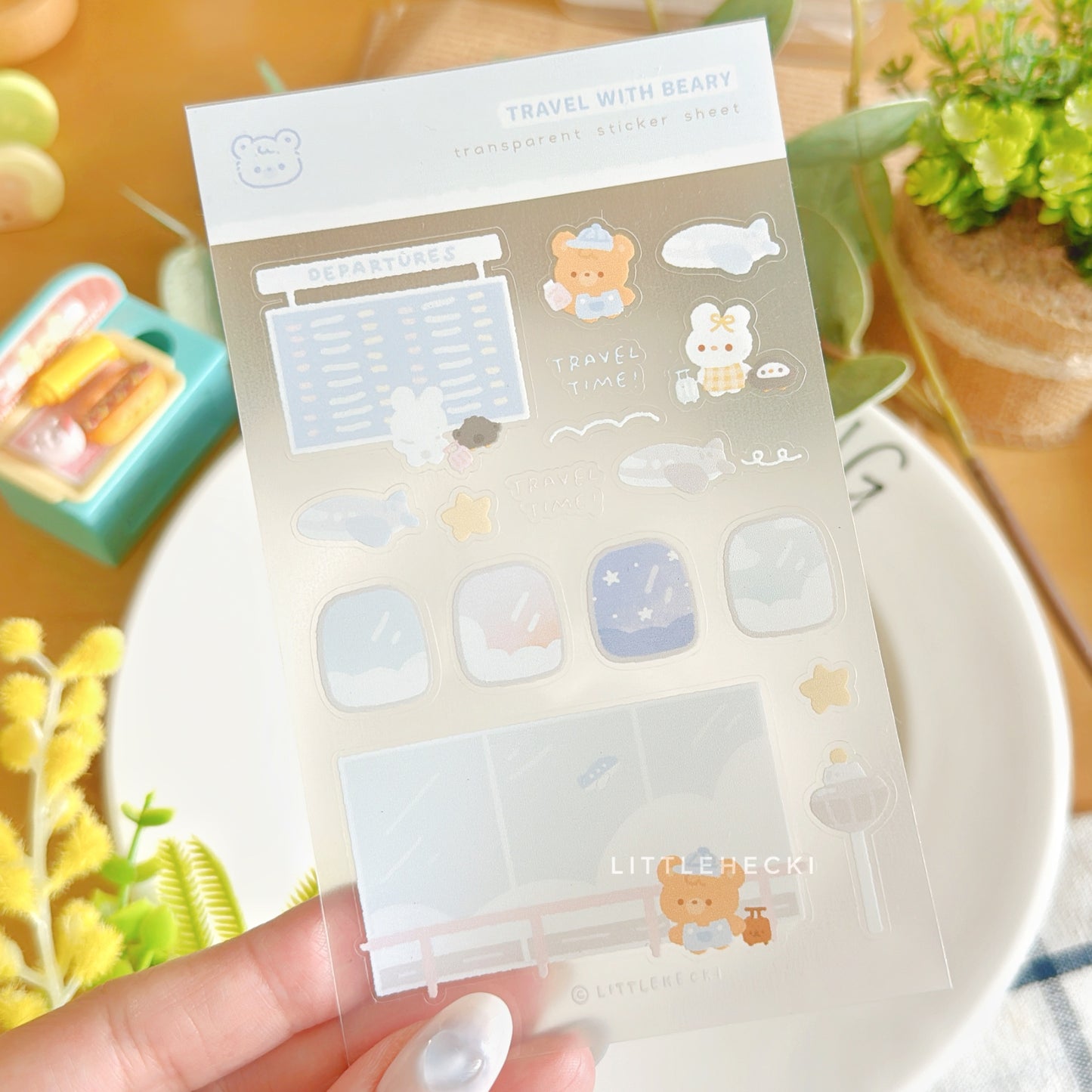 Travel with Beary Transparent Sticker Sheet