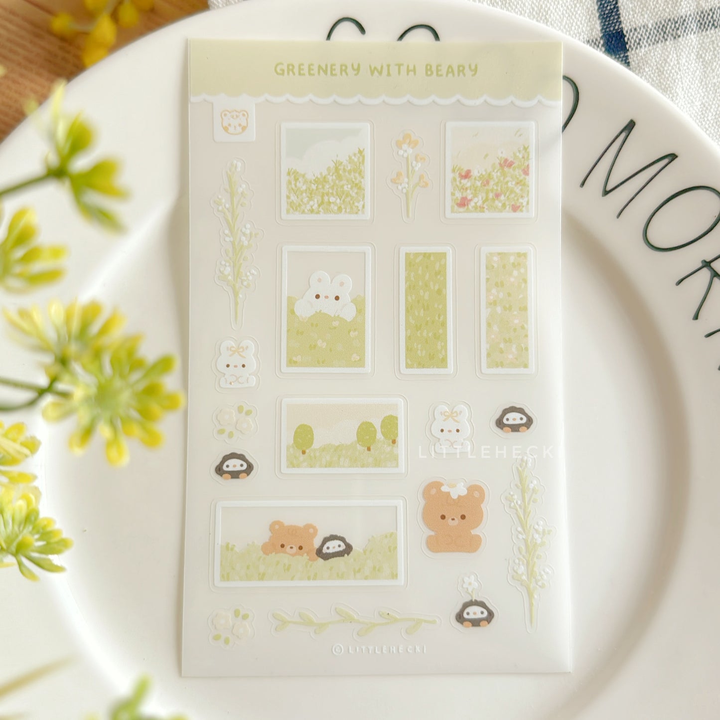 Greenery with Beary Transparent Sticker Sheet