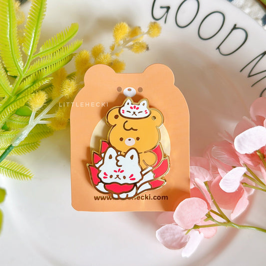 Kitsune Beary Enamel Pin