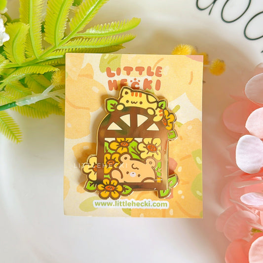 Sunflower Beary Enamel Pin