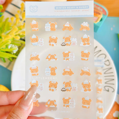 Winter Beary & Bunny Transparent Sticker Sheet