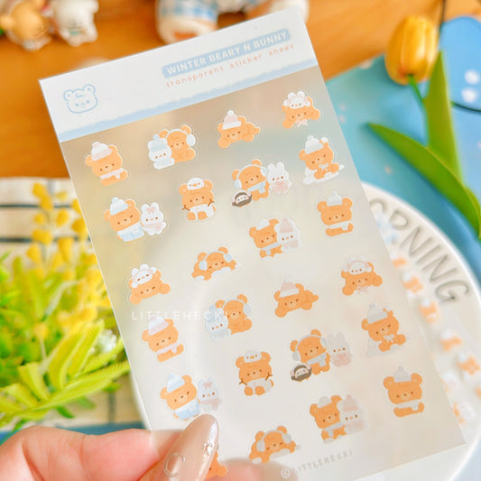 Winter Beary & Bunny Transparent Sticker Sheet