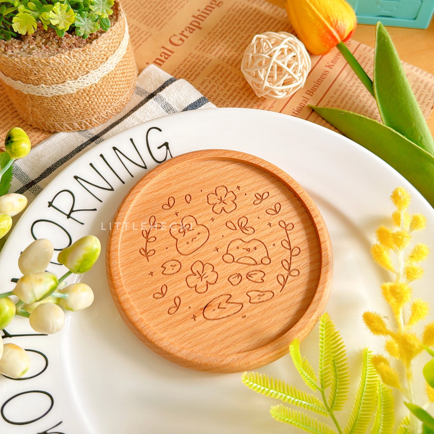 Spring Bunny & Froggo Wooden Coasters