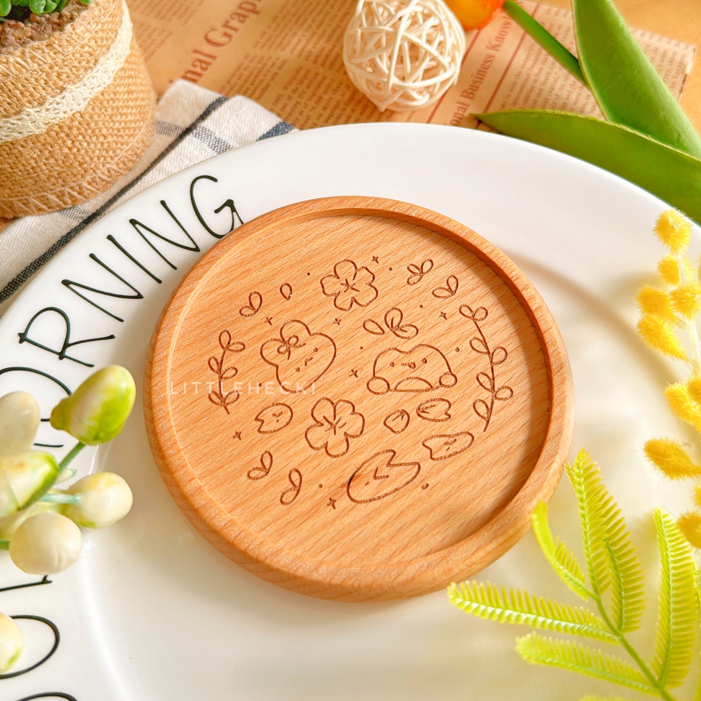 Spring Bunny & Froggo Wooden Coasters