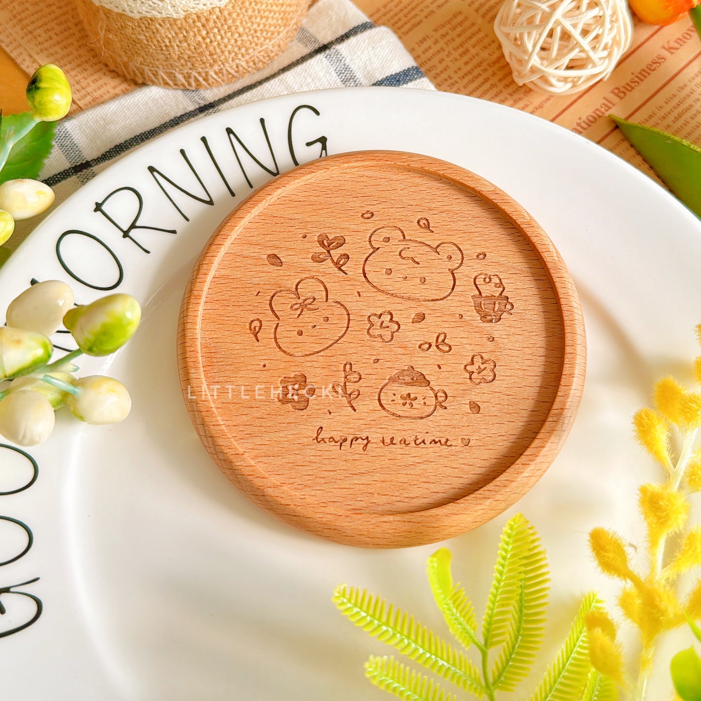 Happy Teatime Wooden Coasters