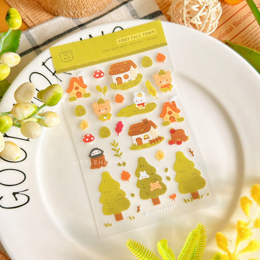 Cosy Fall Town Transparent Sticker Sheet