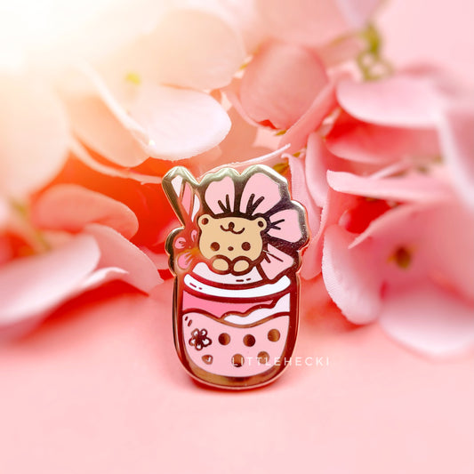 Cosy Spring Rose Tea with Floral Boba Enamel Pin