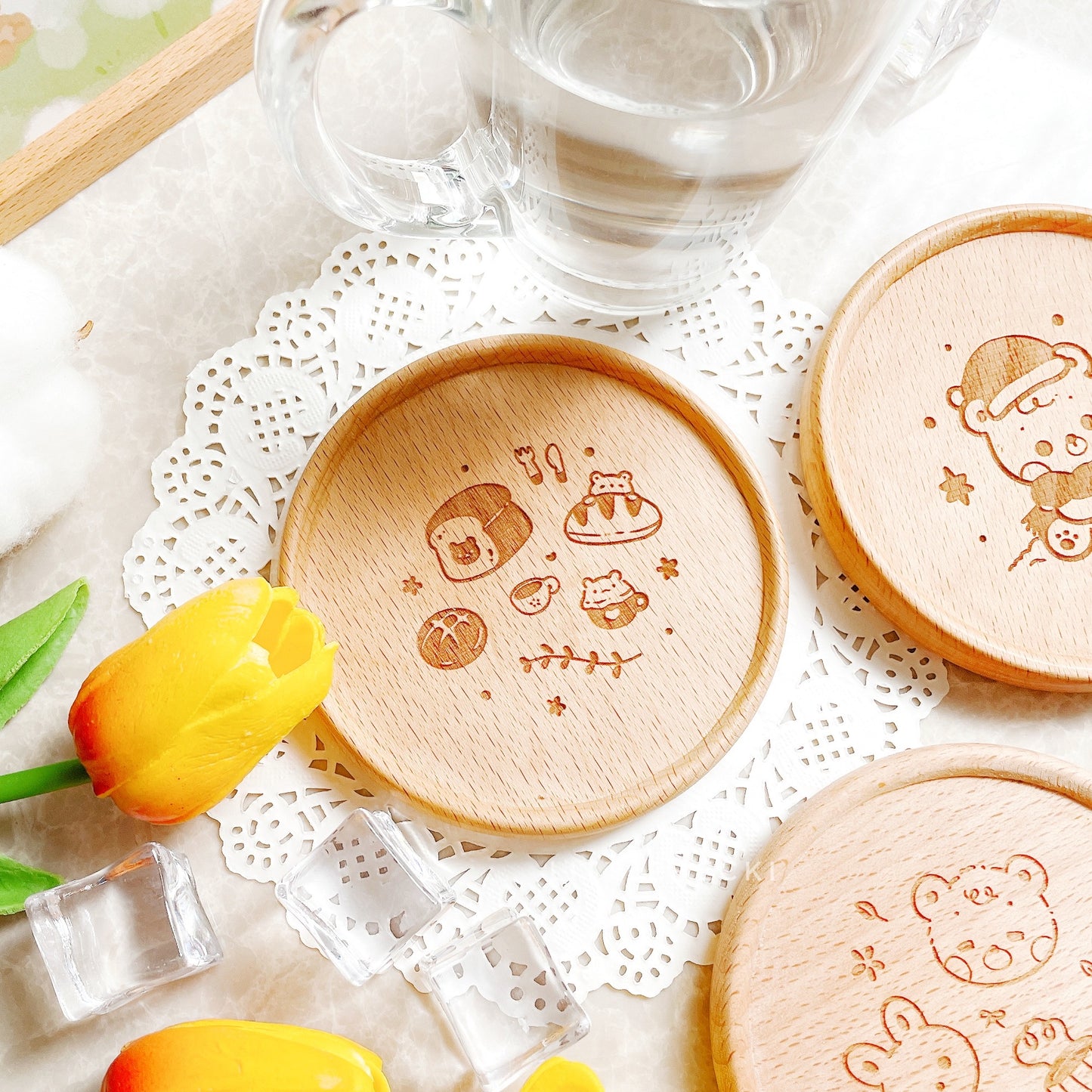 Beary Bakery Wooden Coasters